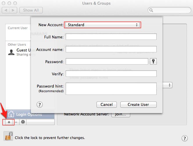 Стандартная учетная запись Mac OS X